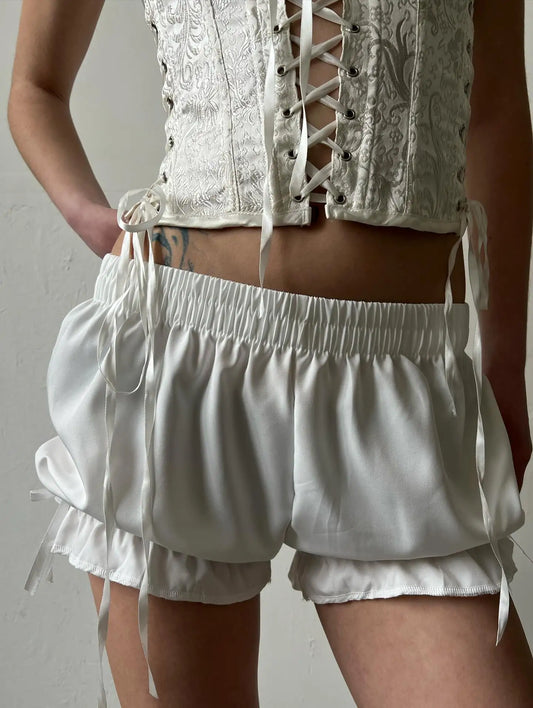 Panties Imitation Silk  Anti Exposure Safety Pants Women Lace Short Lolita Satin Knickers Shorts Dress Pettipant Ruffle Bloomers