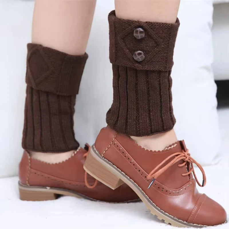 Women's Knit Boot Cuffs, Short Leg Warmers with Buttons