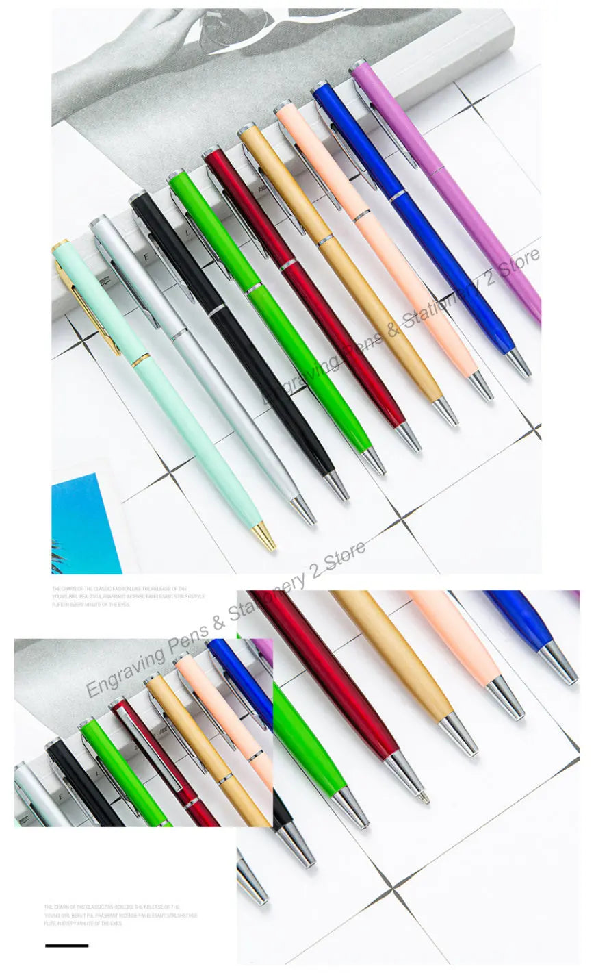 50 Pcs Metal Ballpoint Pen Rose Gold Pen Custom Logo School Office Supplies Stationery Business Gift Lettering Engraved Name