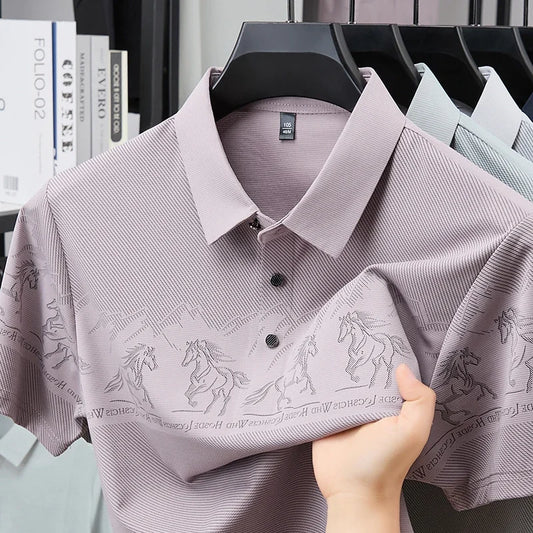 Men's Lapel Polo - Landscape Print, Sweat-Resistant Lightweight
