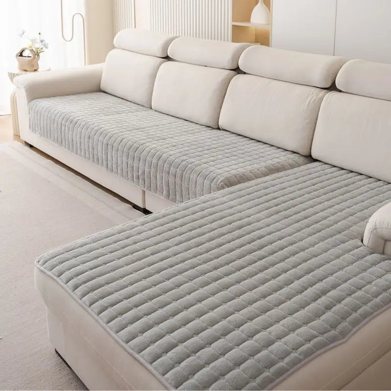 Plush Plaid Sofa Cover - Non-Slip Thick Velvet Couch Cushion Towel - photo 10