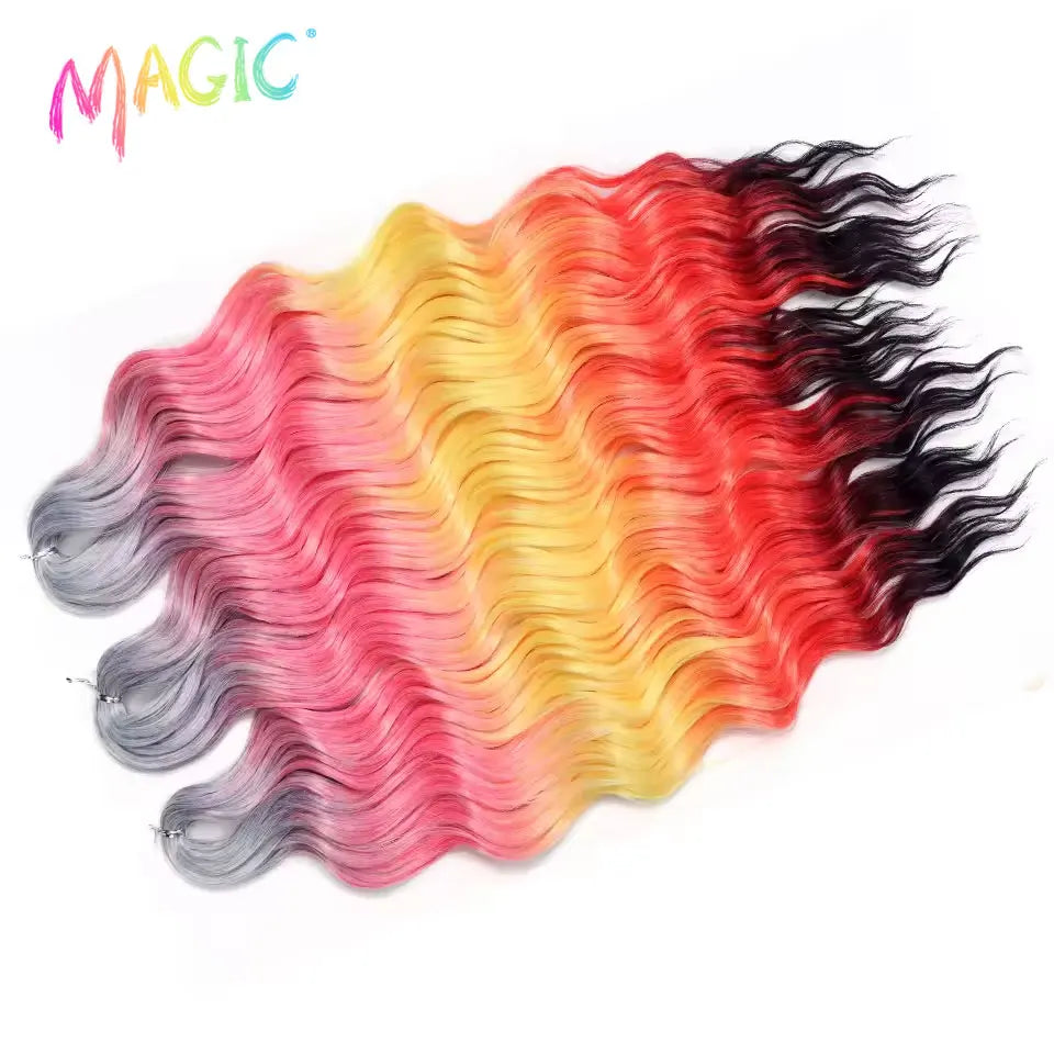 Anna Synthetic Hair 24 Inch Water Wave Braiding Hair Extensions Ombre Blonde Deep Wave Afro Curl Twist Crochet Hair for Women