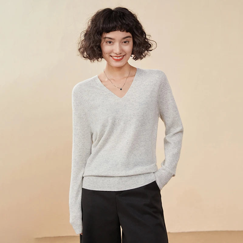 Women's Cashmere V-Neck Sweater, Knit Pullover