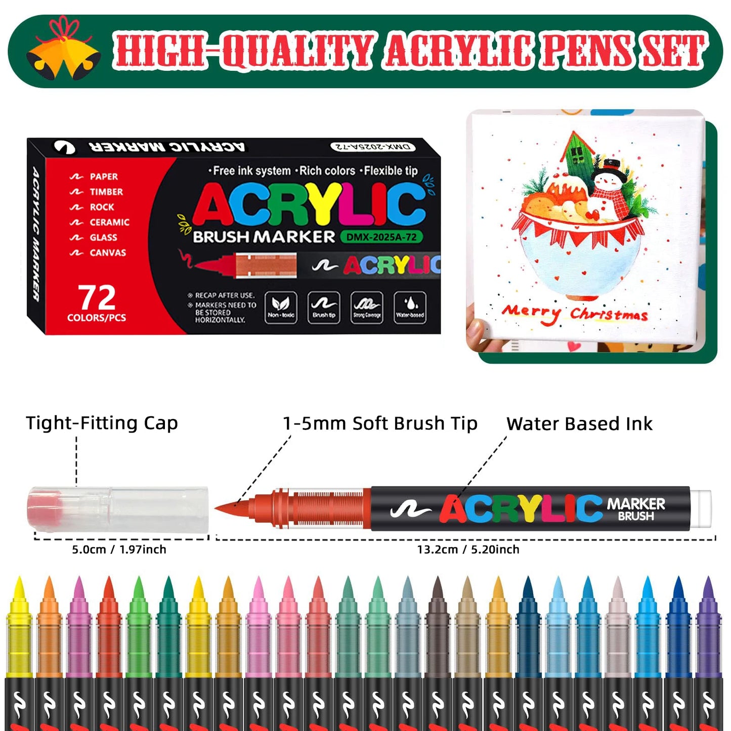 12-366 Colors Acrylic Painting Marker Waterproof Acrylic Brush Marker Professional Acrylic Marker Set DIY Coloring Art Supplies