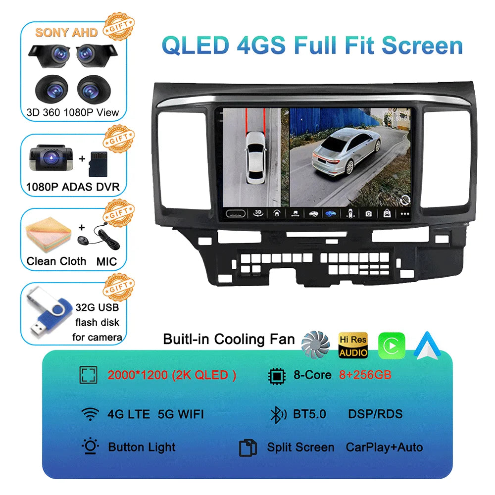Android 16 Video Player For MITSUBISHI LANCER 9 10 X 2008 - 2016 9Inch Car Radio Stereo Audio GPS Player Carplay Auto Screen