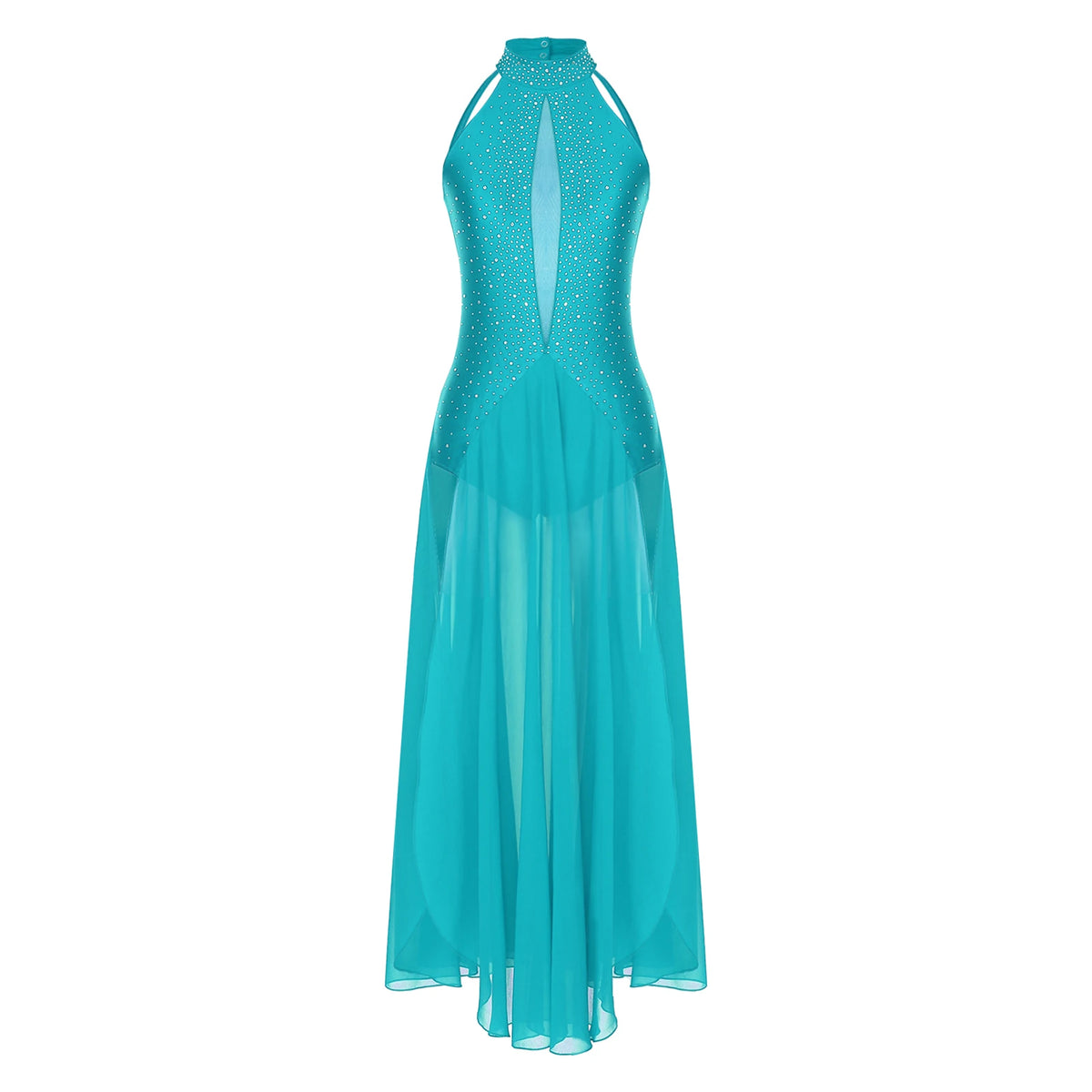 Women's halter lyrical dance dress with rhinestone strappy back