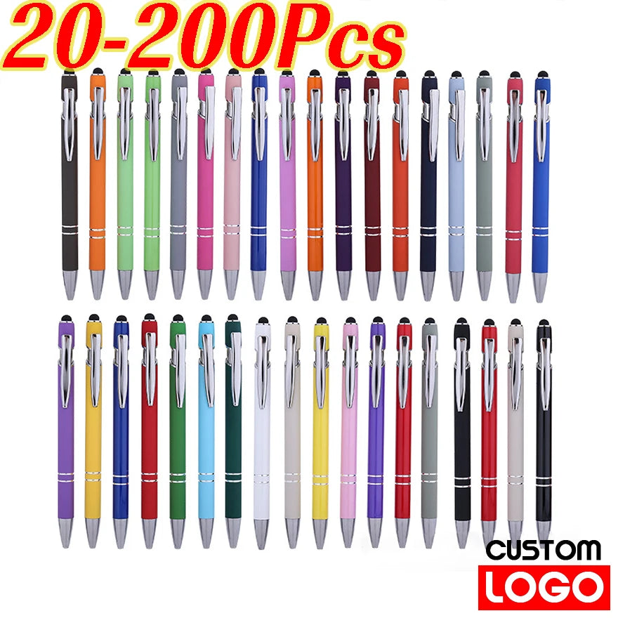 20-200 Pcs Custom Logo Metal Ballpoint Pen Text Engraving Touch Screen Advertising Pen Office School Private Customization Gift