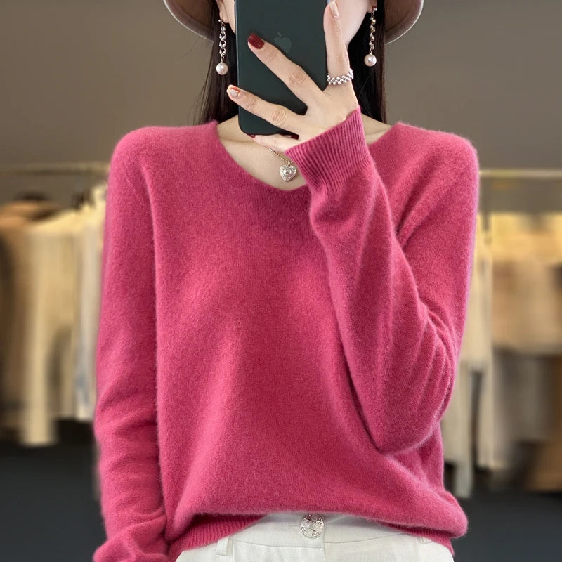 Women's Merino Wool V-Neck Sweater