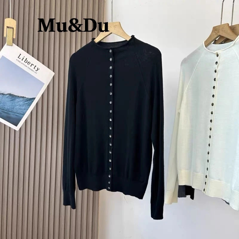 Women's Mock Neck Button Cardigan - Long Sleeve Knit Sweater - photo 7