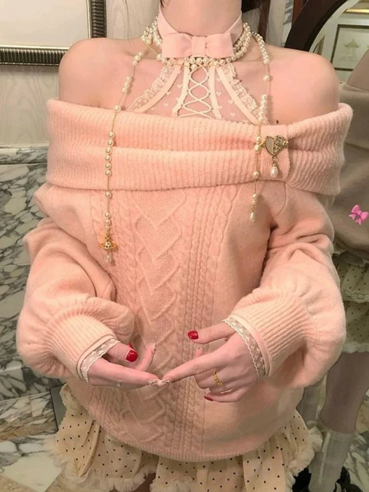 Women's Off-Shoulder Bow Knit Sweater