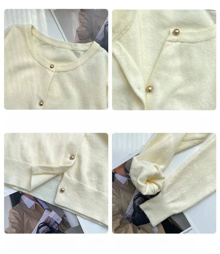 Women's round neck knit cardigan, button front — view 11 of 20