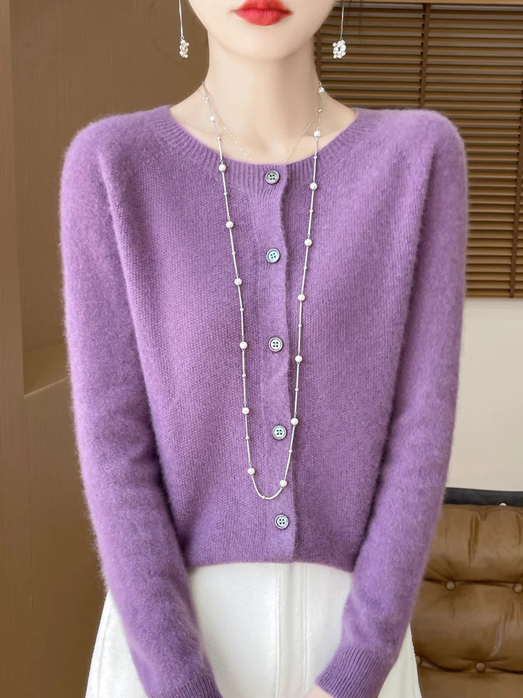 Women Cashmere Sweater 100% Merino Wool Knitted Cardigan Autumn Winter Knitwear O-Neck Female Solid Color Casual Fashion Top