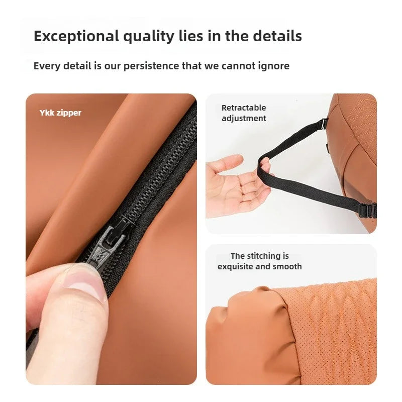 Nappa Leather Car Headrest & Lumbar Support Cushion – Soft Neck Pillow & Waist Pillow Set