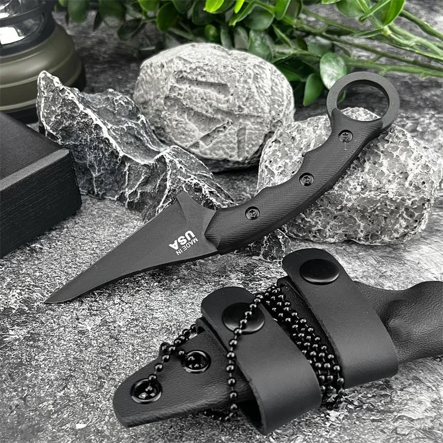 New Styles TOPS with Sheath Outdoor Straight Knife G10 Handle 8Cr13Mov Blade Camping Hunting Self-defense Multi-fuctional Tools