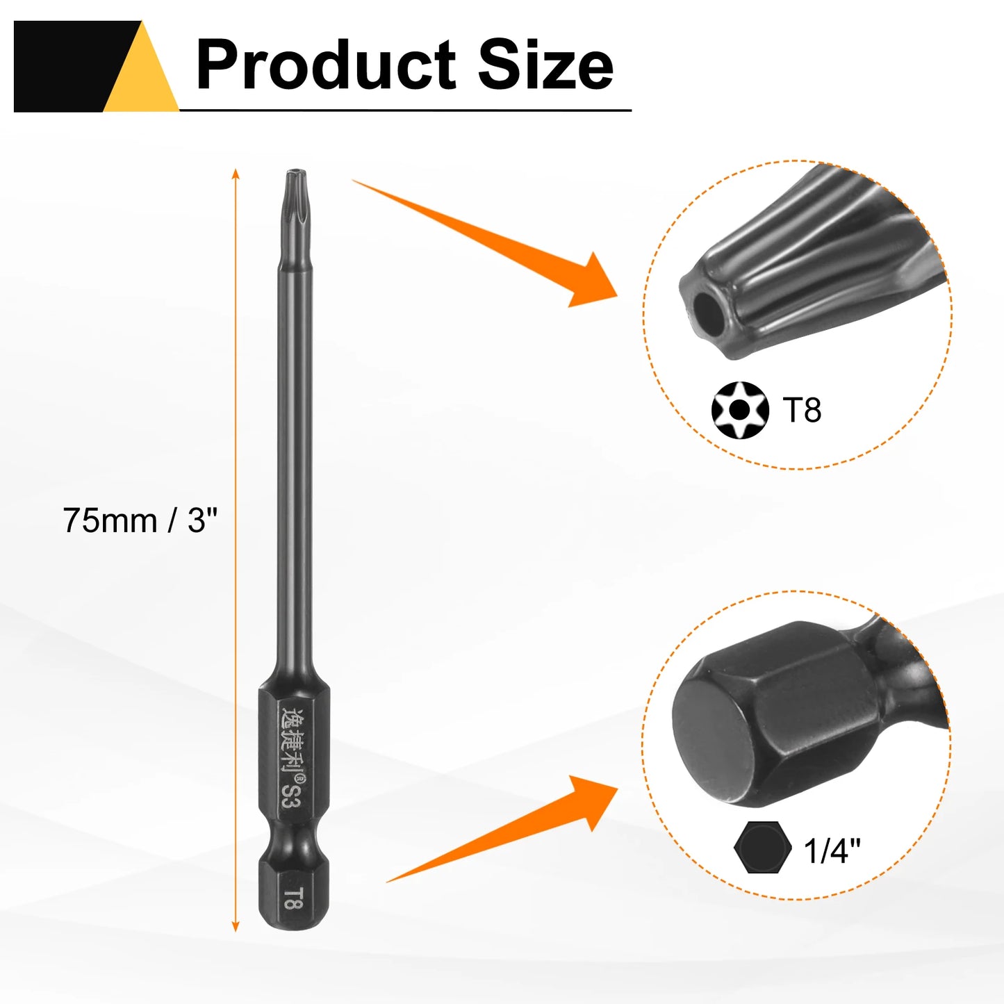 3pcs T6 T7 T8 T9 T10 T15 T20 T25 T27 T30 T40 Torx Screwdriver Bit 1/4" Hex Shank 75mm/100mm Magnetic Tamper Proof Star Hex Bits