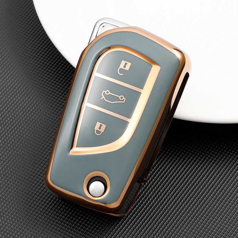2/3 Button Soft TPU Car Key Cover Case Auto Shell Holder Protector Fob for Toyota Aygo Yaris Highlander Camry RAV4 Keychain