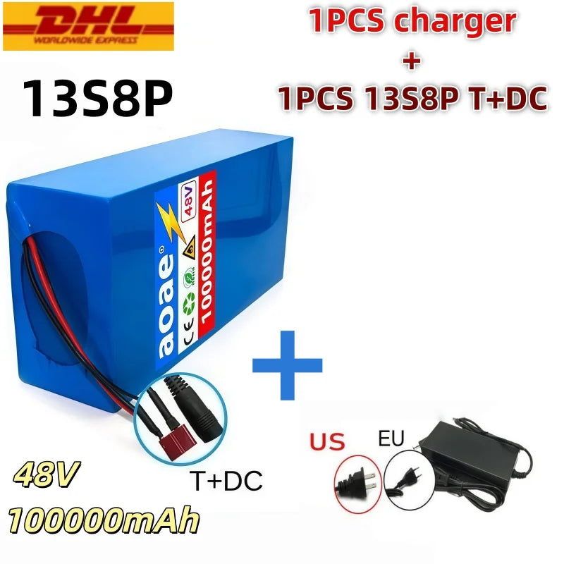 48V 100000mAh 13S8P Battery 2000W Lithium Ion Battery Pack with 50A BMS & Charger
