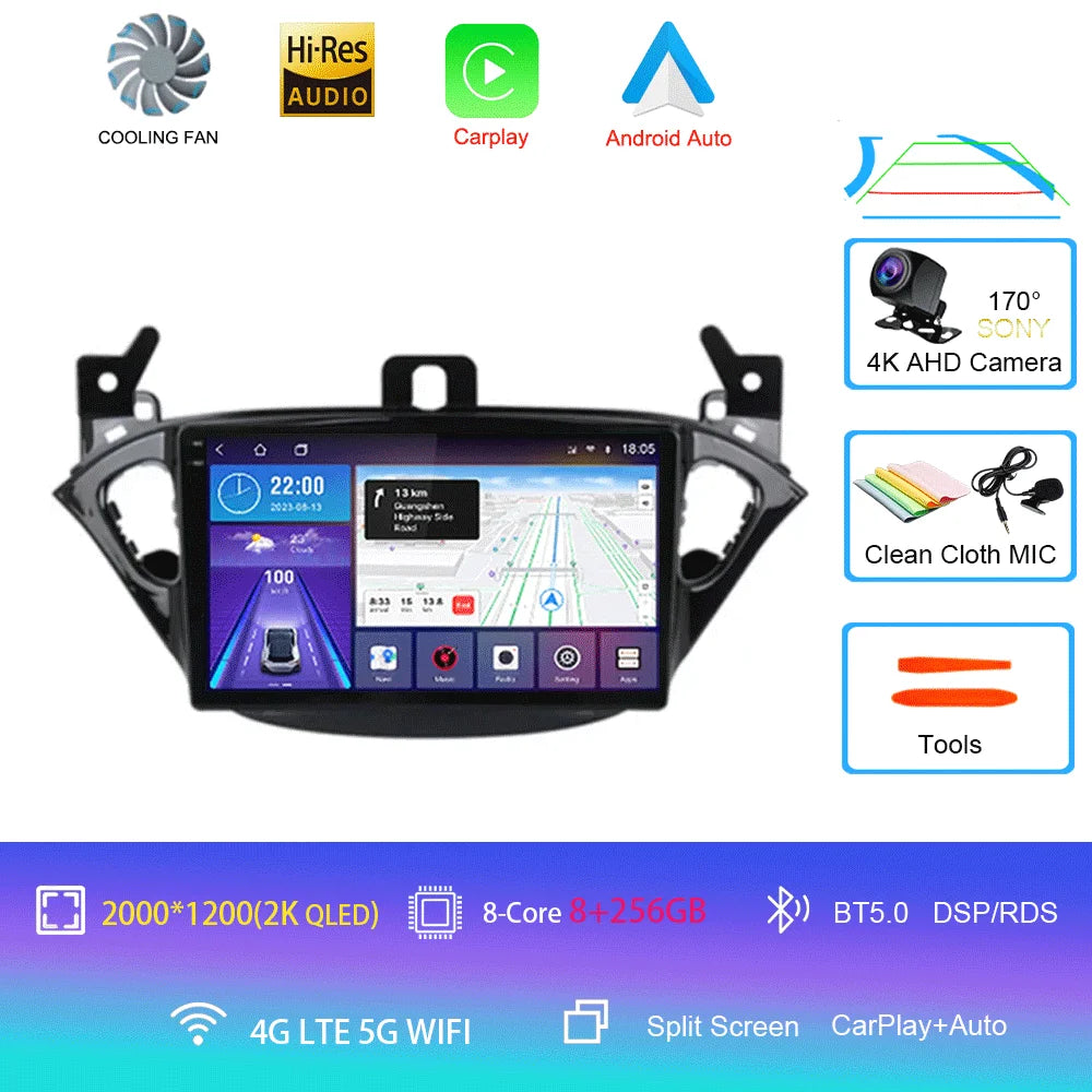 Carplay 2 Din Android 16 Car Radio Audio Multimedia For Opel Corsa E 2014 2015 - 2019 GPS Navigation Auto Stereo Monitor BT WIFI