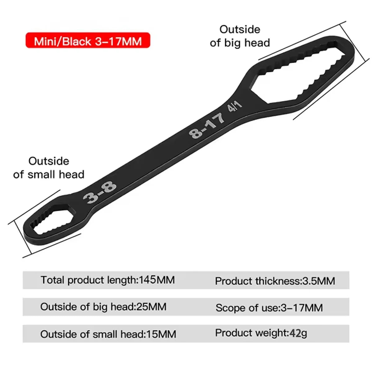 1pcs headed multifunctional universal wrench universal wrench self tightening drooping wrench repair tool for household mainten