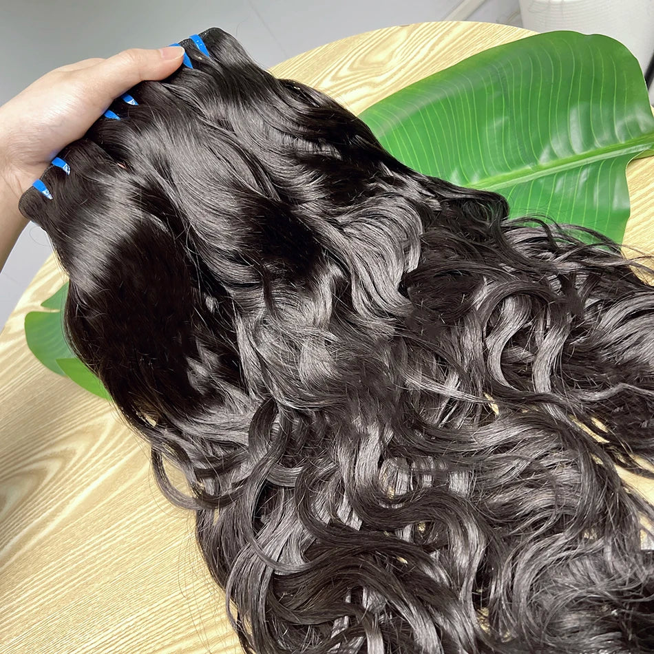 18A Natural Wave Hair Bundles Double Weft Vietnamese Wavy Natural Black Color #1B 100% Raw Virgin Human Hair Weave Extensions