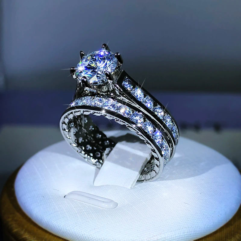 925 Silver 2-Piece Engagement Ring Set – Two-Tone Zircon