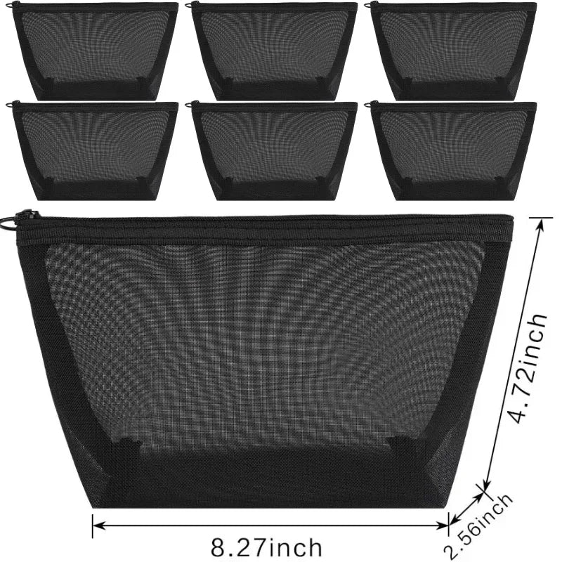 12-1PCS Clear Mesh Storage Bag Small Large Black Cosmetic Bag Portable Travel Toiletry Container Pouches Bags Bathroom Organizer