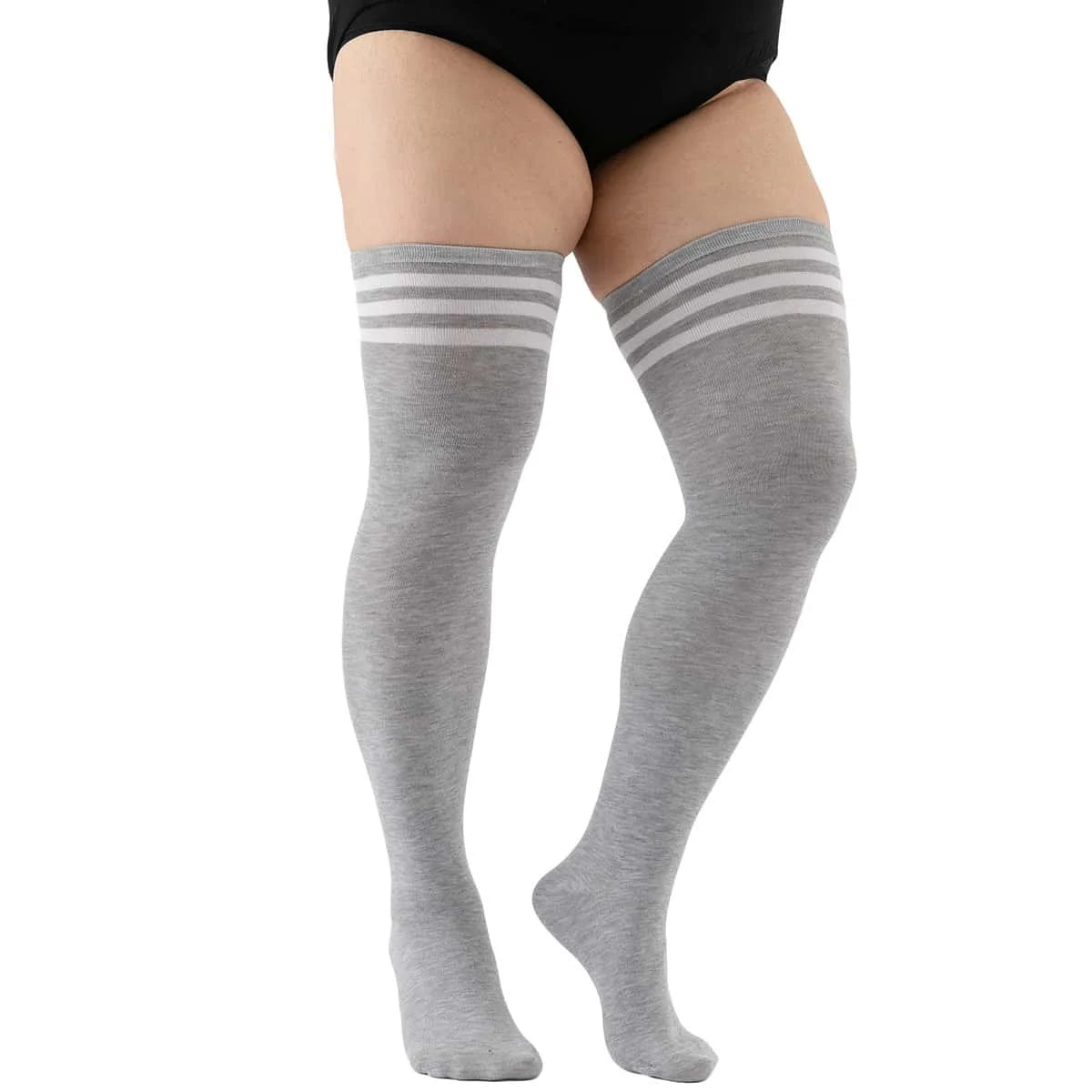 Women's Plus Size Striped Thigh High Socks