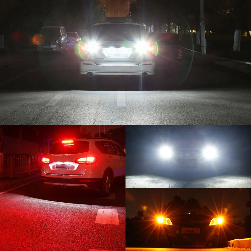 2Pcs T20 7440 Led Turn Signal Light W21W Reverse Light Bulb 3030SMD Universal Car 7443 W21/5W Amber Red Led Brake Light 12V
