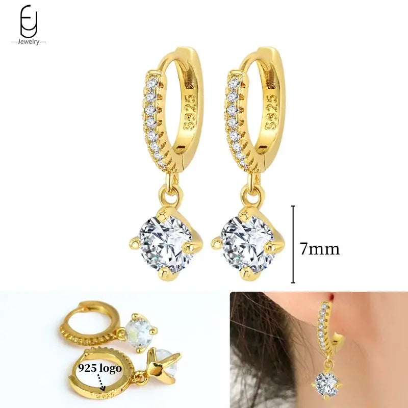 925 Sterling Silver Crystal Drop Earrings for Women - Heart & Flower Studs
