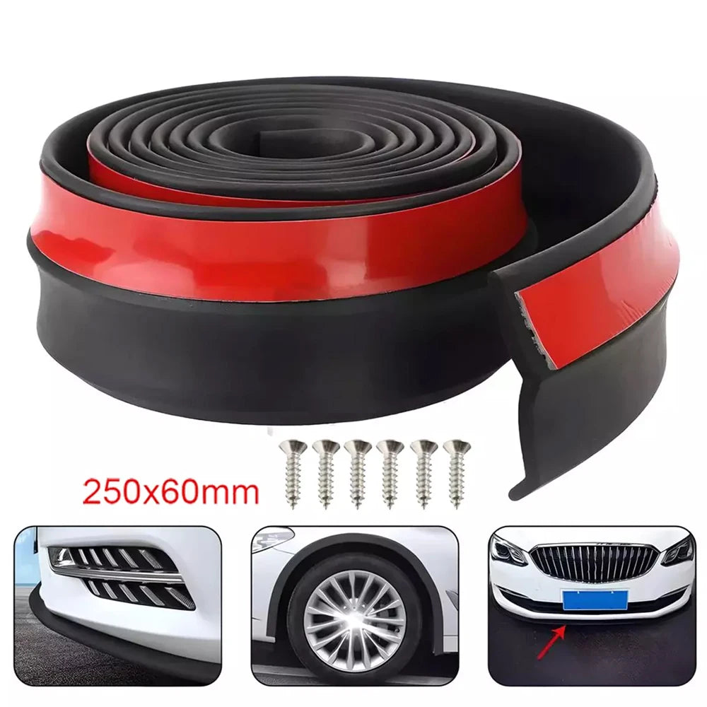 Universal Car Bumper Lip Splitter Spoiler Rubber Skirt BodyTrim Bumper Scratch-Resistant Anti-Collision Soft Rubber Strip