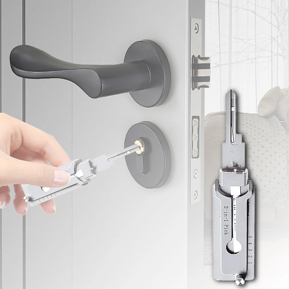 ANENG SS001 Stainless Steel Key Decoder – 2-in-1 Hook & Pick Lock Decoder with O-Ring Pickup Kit | Silver | Locksmith Hand Tool
