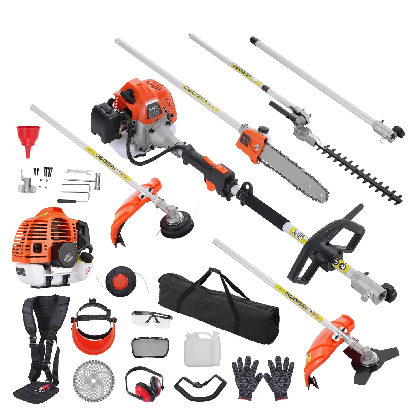 SucceBuy 52cc 6-in-1 Gas Multi-Tool – Hedge Trimmer, Brush Cutter, String Trimmer, Edger & Pole Chainsaw