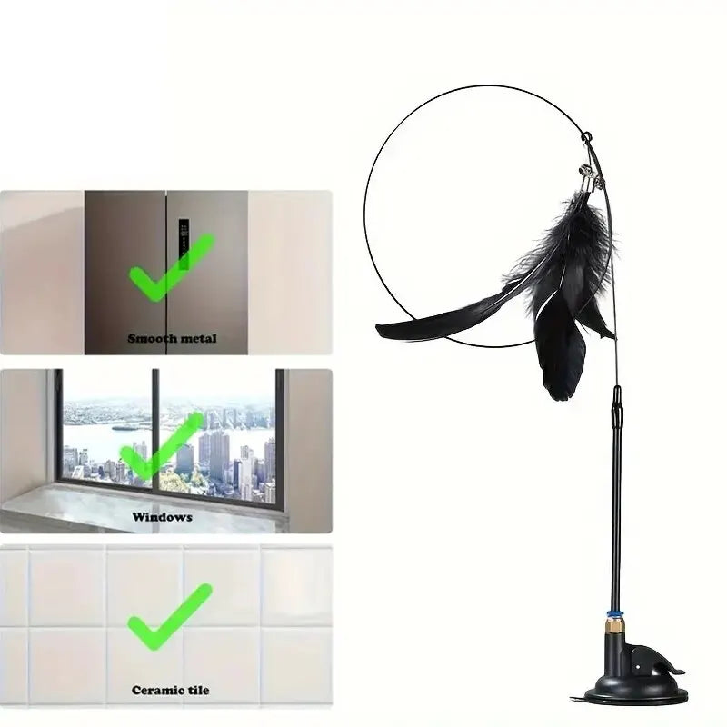 Cat Teaser Wand with Bell & Feather - Suction Cup Play Pole – photo 8