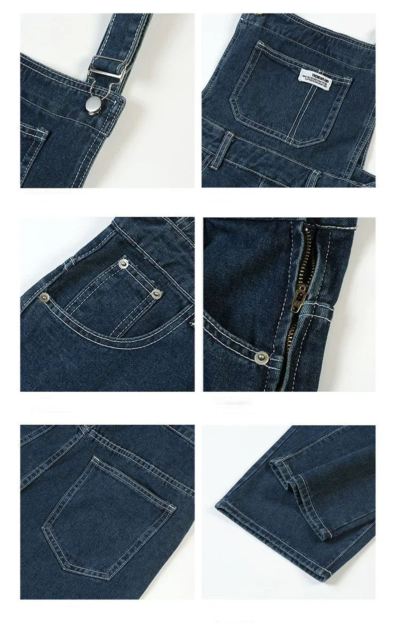 New Summer Fashion Denim Jumpsuits for Women Wide Leg Jeans Overalls Korean Baggy Suspender Pants Korean Streetwear Trousers