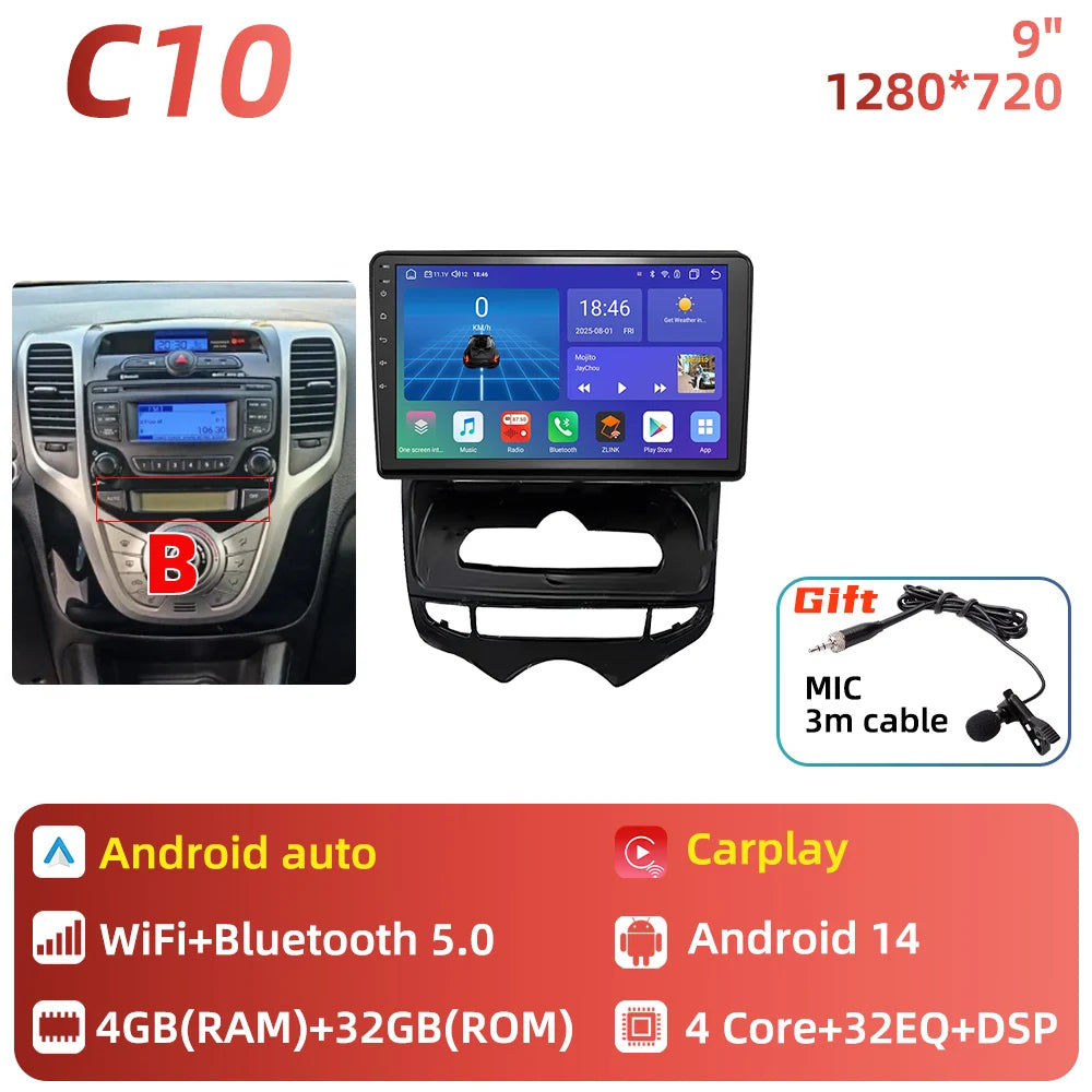 Car Stereo with Apple CarPlay & Android Auto, Compatible with Hyundai ix20 (2010-2023)