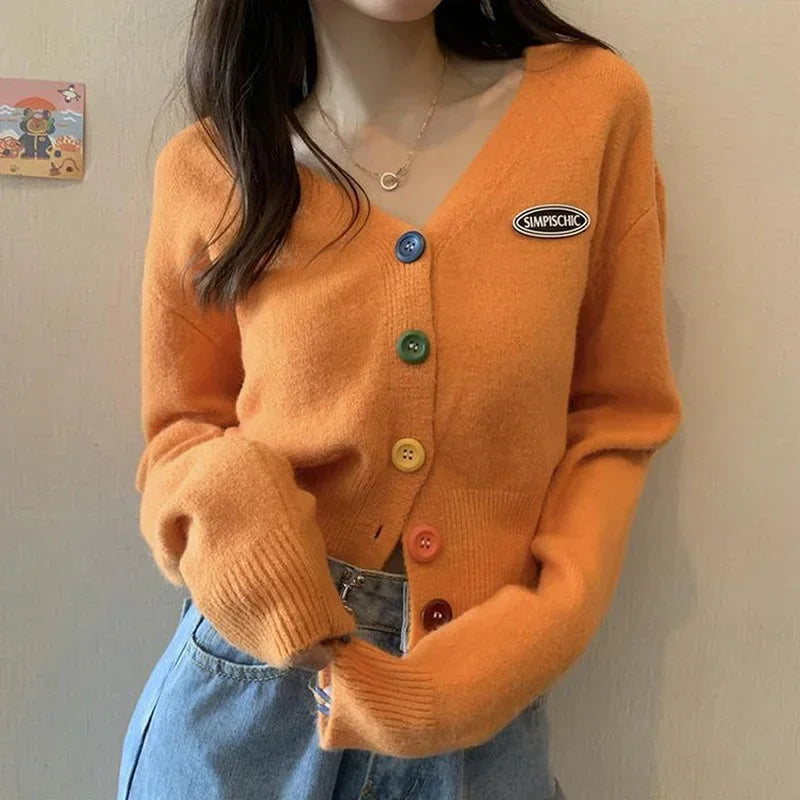 Cardigan for Women Long Sleeve Knitted Sweaters Sweater Cropped Crochet Kawaii V Neck Cardigans Woman Black Tops Cute 2025 Trend