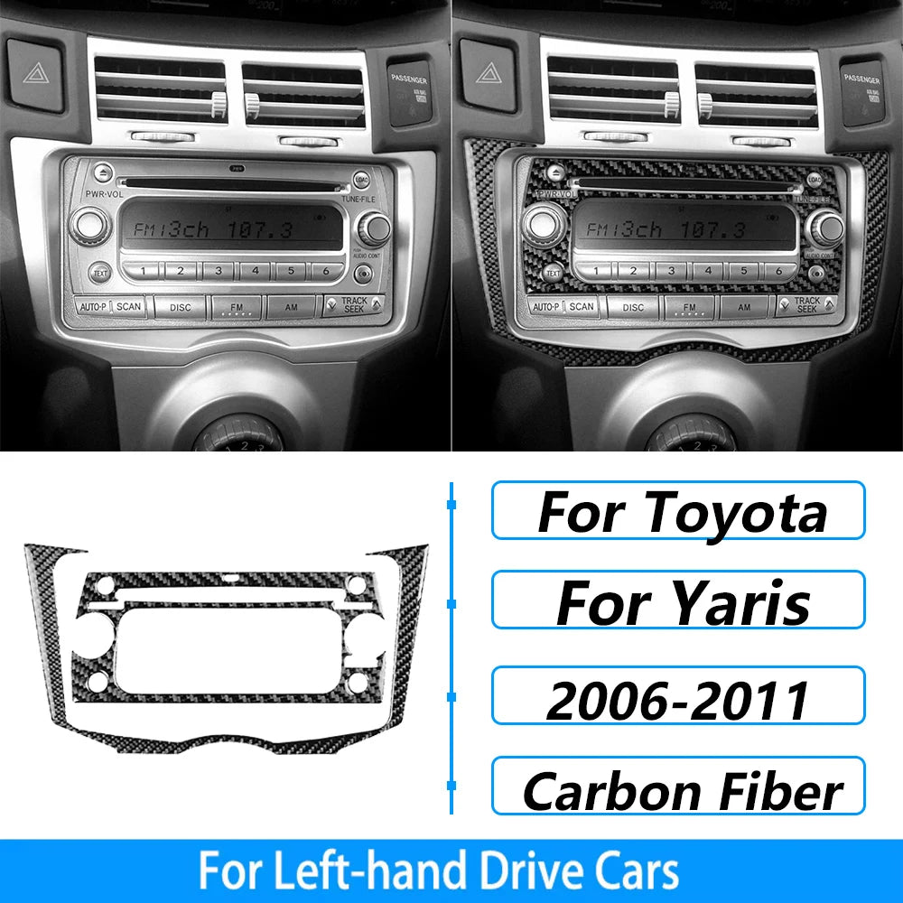 For Toyota Yaris 2006-2011 Carbon Fiber Central Control AC CD Air Outlet Gear Shift Panel Cover Trim Set Car Accessories Sticker