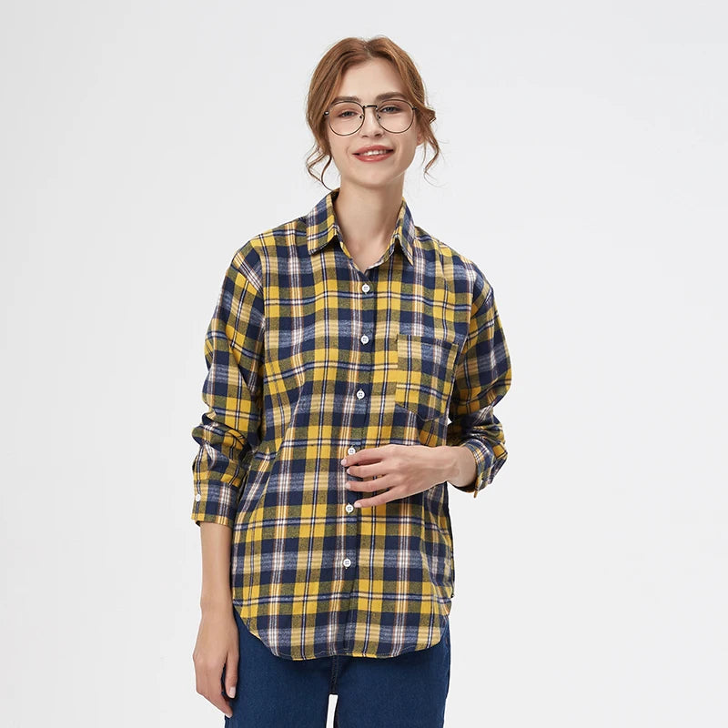 Women's Plaid Long Sleeve Shirt - Loose Casual Button-Up Blouse - photo 12