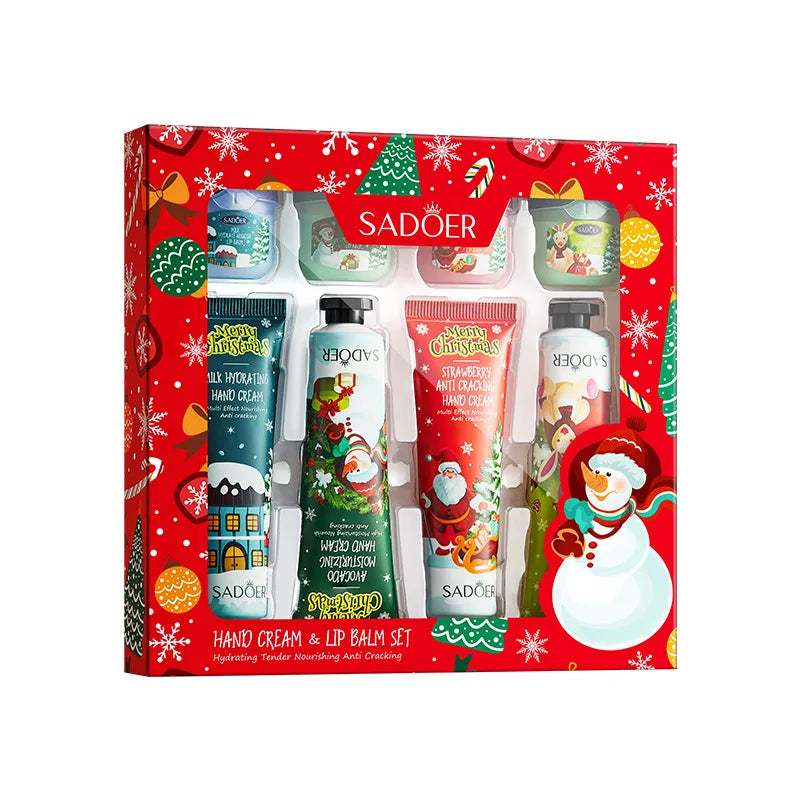Hand Cream + Lip Balm Set,Christmas Gift Box,Winter Hands And Feet Anti Drying Cracking Moisturizing Nourishing Repair Care