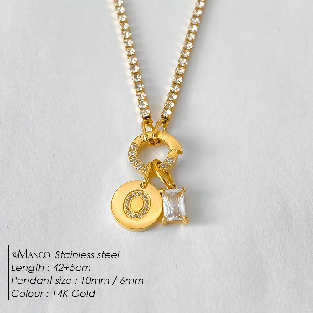 Gold-Plated Initial Letter Necklace – Zircon A-Z Pendant