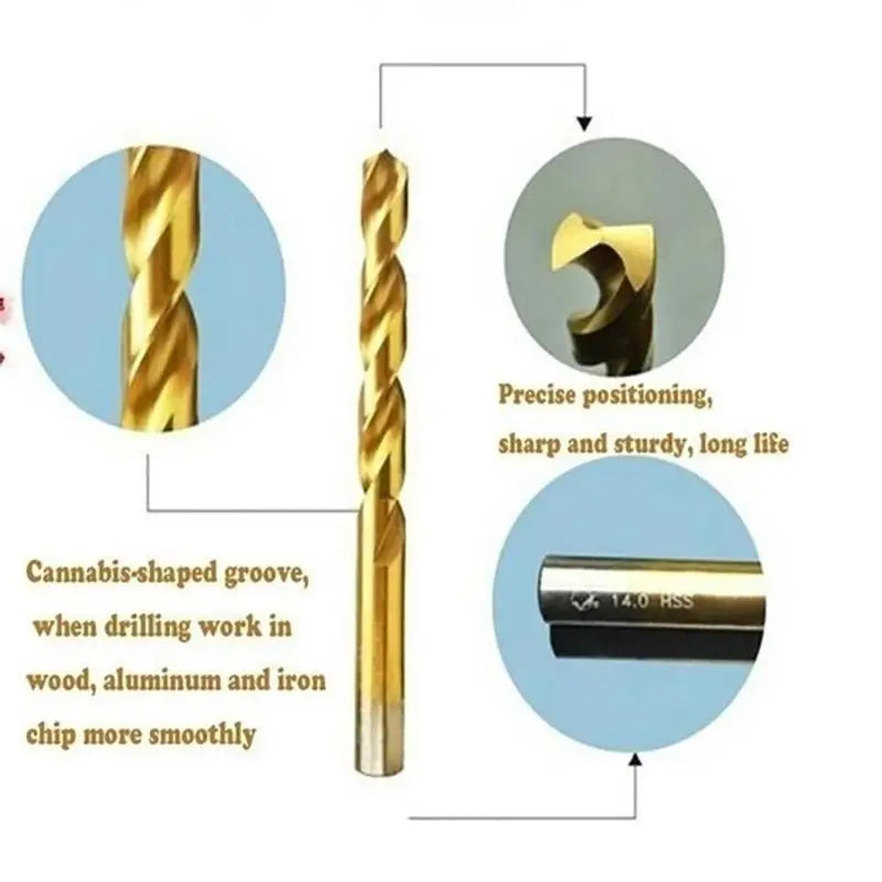 100 Pc Titanium Coated HSS Drill Bit Set