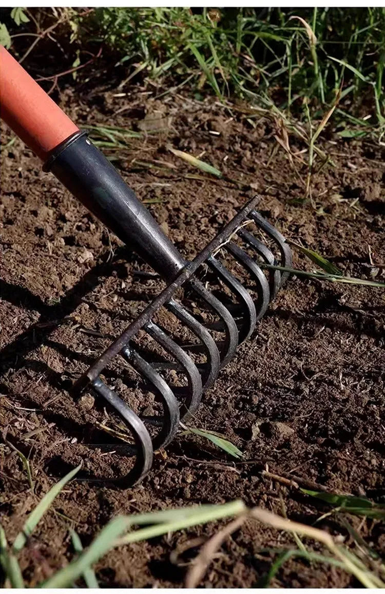 Multifunctiona steel rake Manganese Steel Durable Laborsaving Agricultural Nine-tooth Nail Rake for raking grass, loosening soil