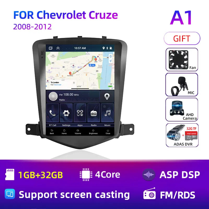 Car Stereo with Apple CarPlay & Android Auto, Compatible with Chevrolet Cruze (2008-2012)
