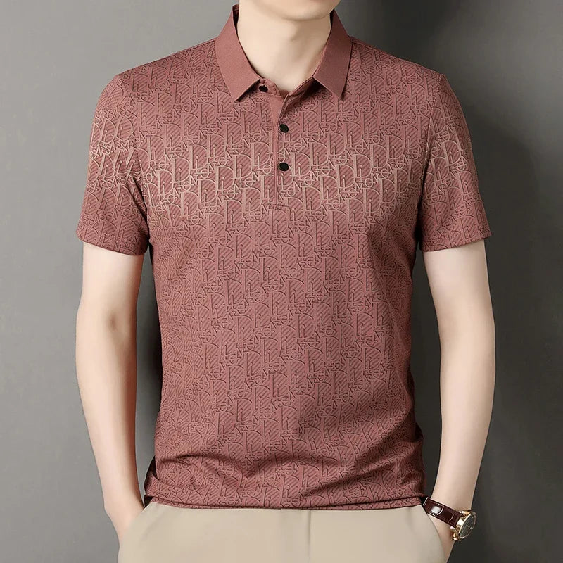 Men's Embossed Letter Polo - Lightweight Breathable Mesh, Lapel
