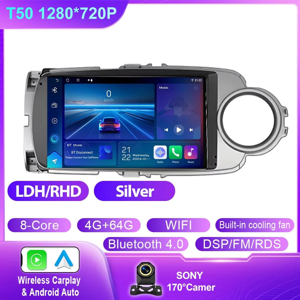 Car Stereo with Apple CarPlay & Android Auto, Compatible with Toyota Yaris (2012-2017)