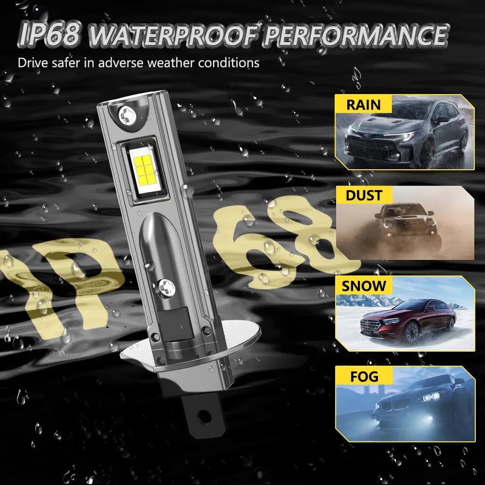 H1 Led Headlight Bulb 800000LM Wireless Turbo Led Lights For Car 1:1 Size CANBUS Error Free Plug And Play 6000K White Light Bulb
