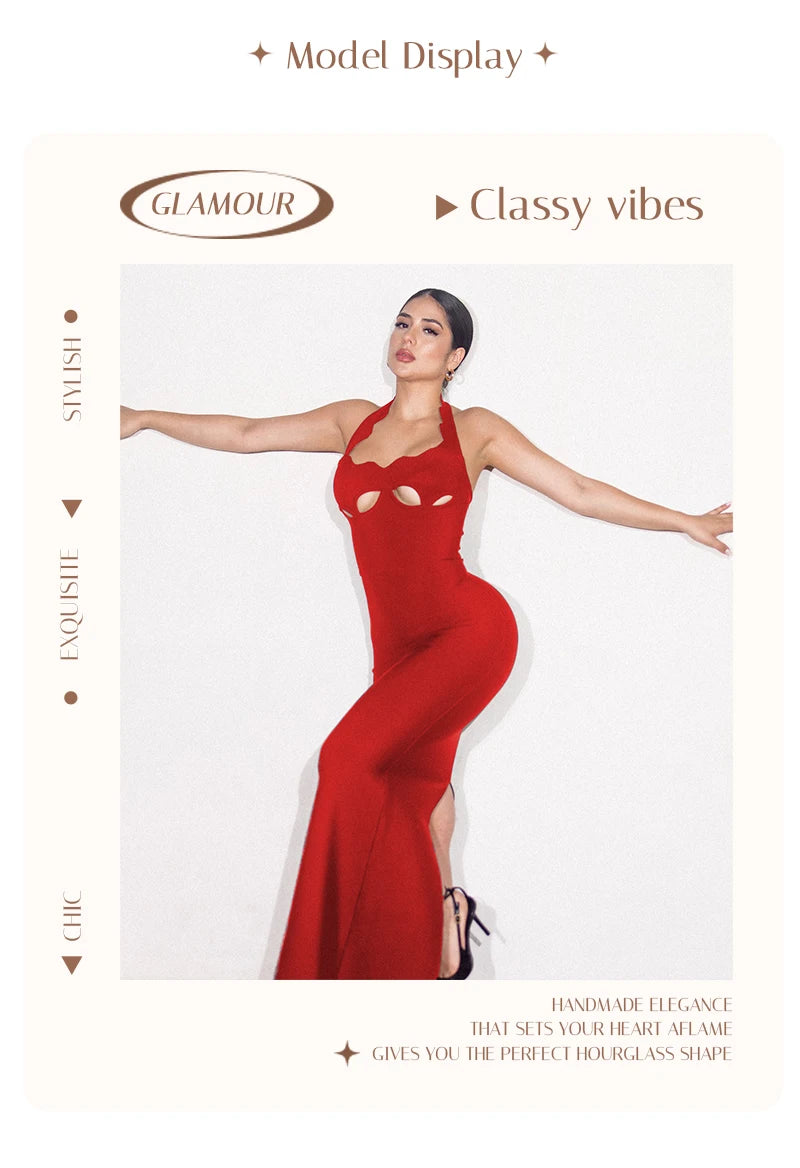 VC Black Halter Elegant Dress For Women 2026 New Summer Evening Party Celebrity Bodycon Long Dress Red Brown Prom Vestido