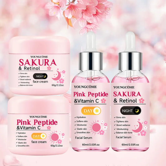 4-Piece Day and Night Skincare Set - Peptide Vitamin C and Retinol Creams