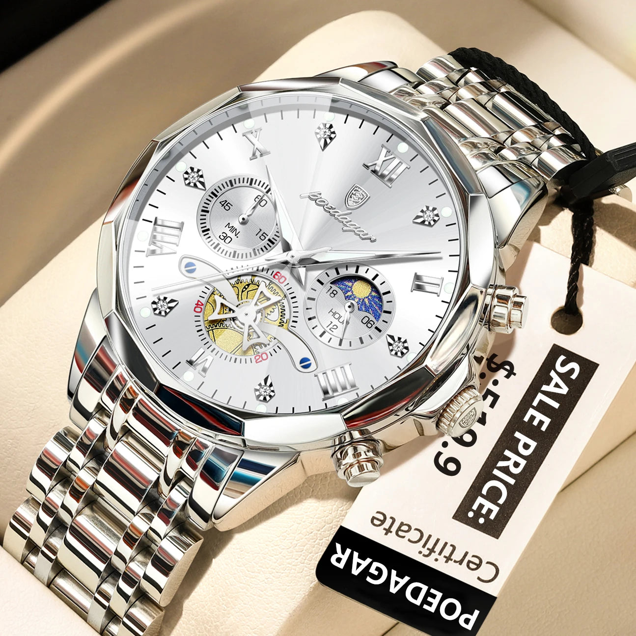 POEDAGAR Luxury Men's Quartz Watch – Waterproof Luminous Chronograph Stainless Steel Wristwatch (Model 938)