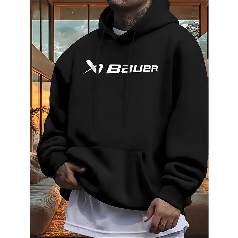 Men's Fleece Lined Hoodie - Black Pullover with White Lettering Print - photo 5